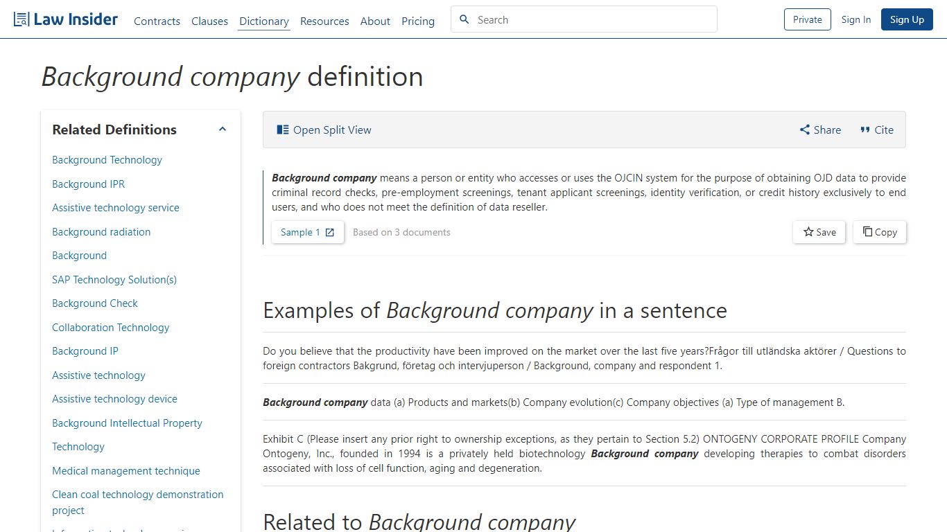 Background company Definition | Law Insider